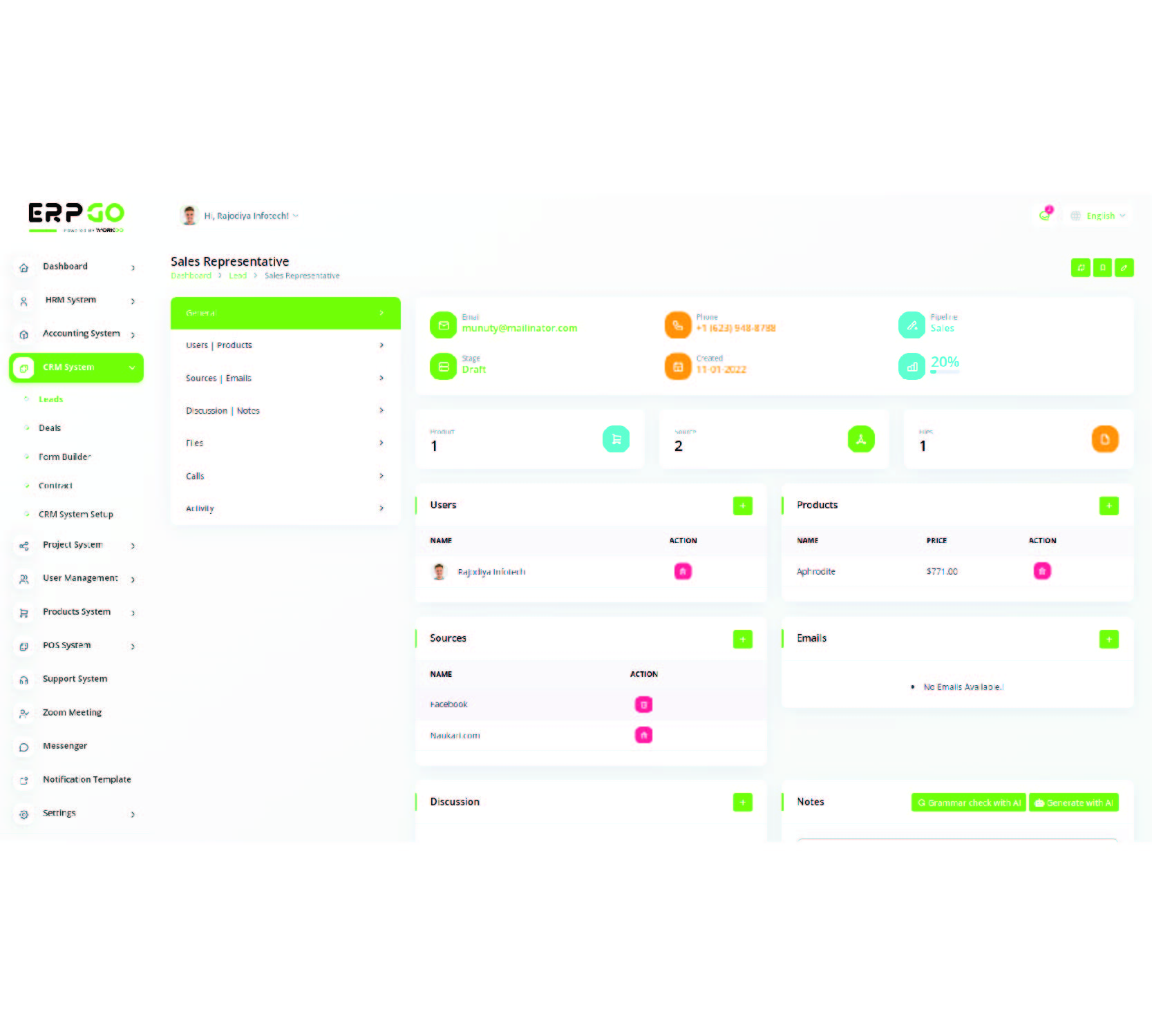 ERPGo SaaS - 包含项目、帐户、HRM、CRM 和 POS 的多合一商业 ERP